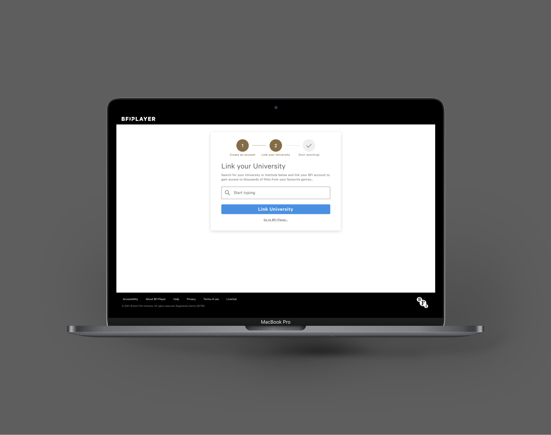 Screenshot showing design for the new Link your University screen